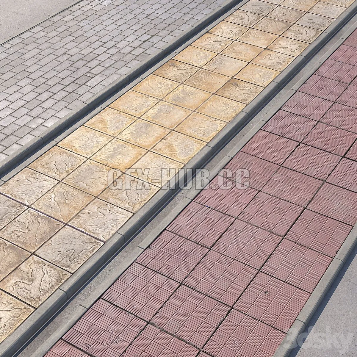 3 variants of pavement with road set_2 3D Model 3 variants of pavement with road set_2 3D Model