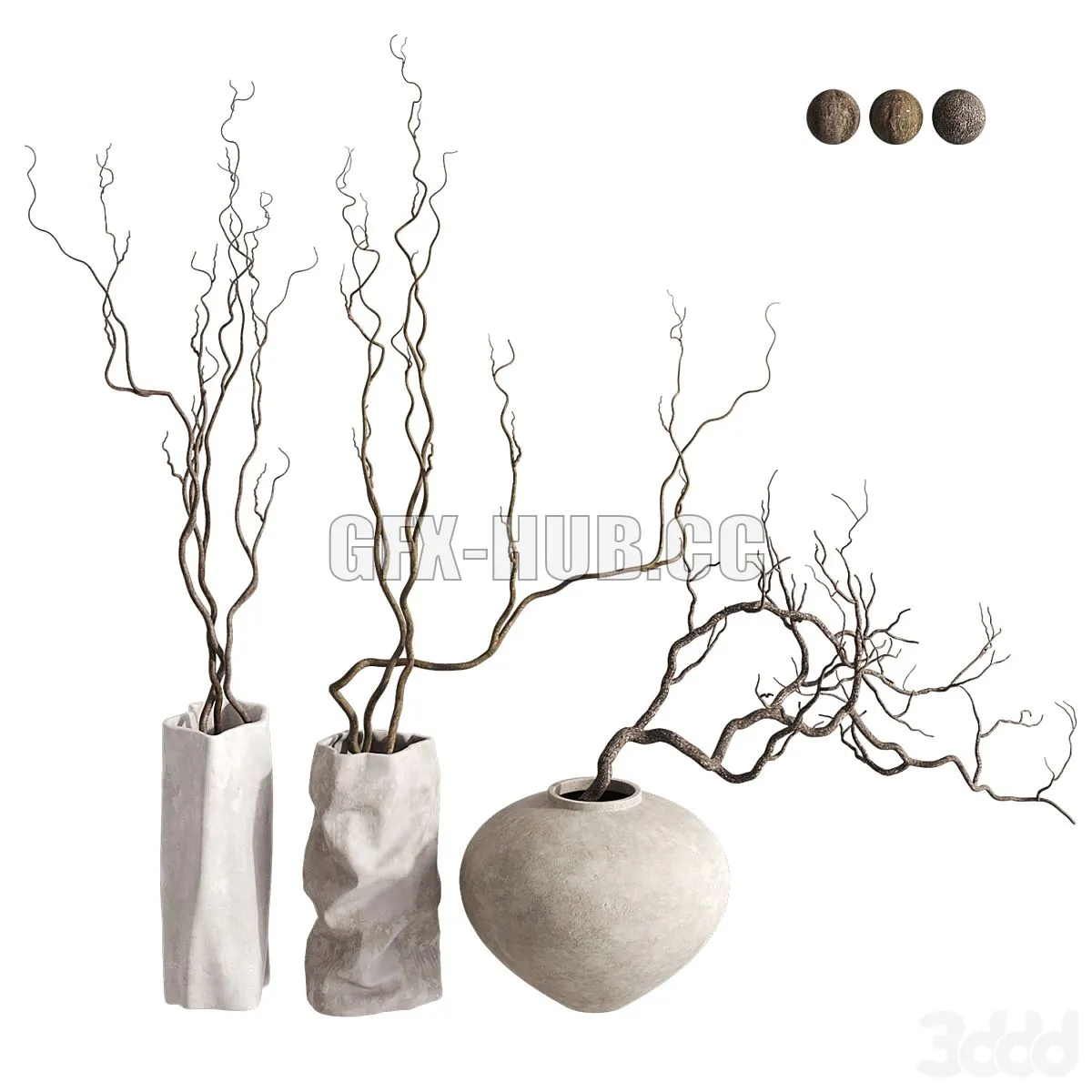 3 Vases with Branches Set 3D Model 3 Vases with Branches Set 3D Model