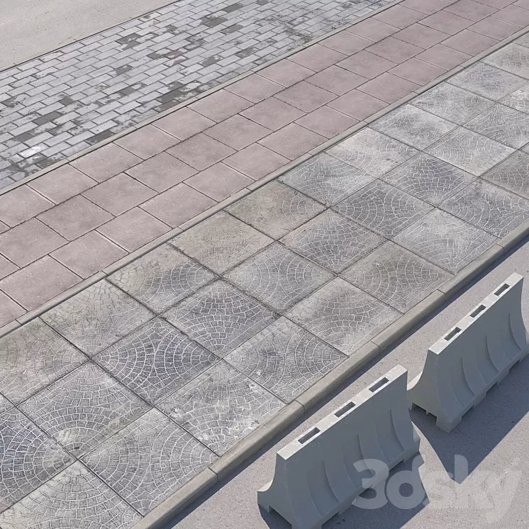 3 versions of the sidewalk with the road. 3D Model 3 versions of the sidewalk with the road. 3D Model