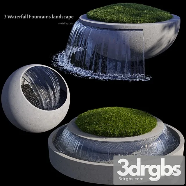 3 waterfall fountains landscape 3D Model Download