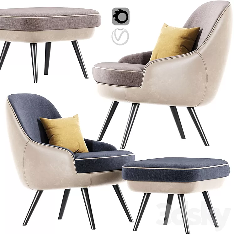 375 Walter Knoll Armchair With Pouf 3D Model