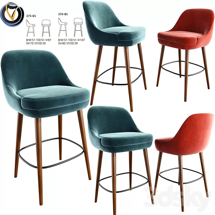375 Walter Knoll Counter Bar Stool 3D Model 375 Walter Knoll Counter Bar Stool 3D Model