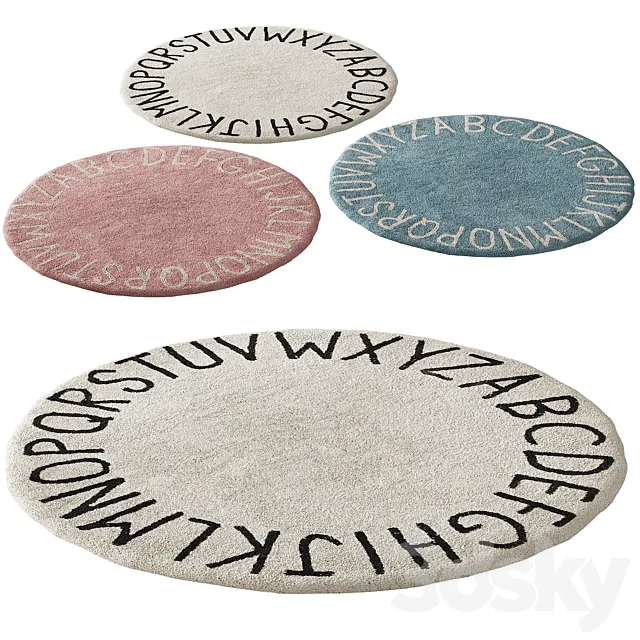 389 washable rug ABC natural black by Lorena Canals carpet kit for kids 3D Model