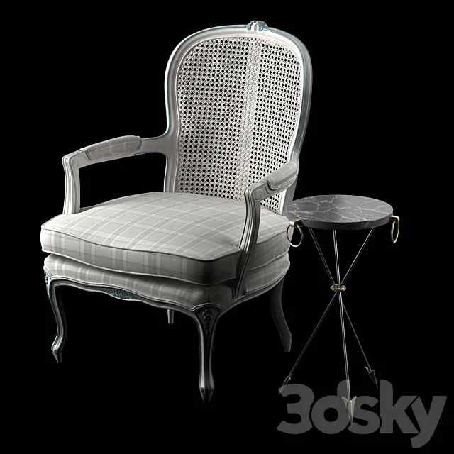 3D Antique French Cane Back Bergeres and andre arbus table model 3D Model 3D Antique French Cane Back Bergeres and andre arbus table model 3D Model
