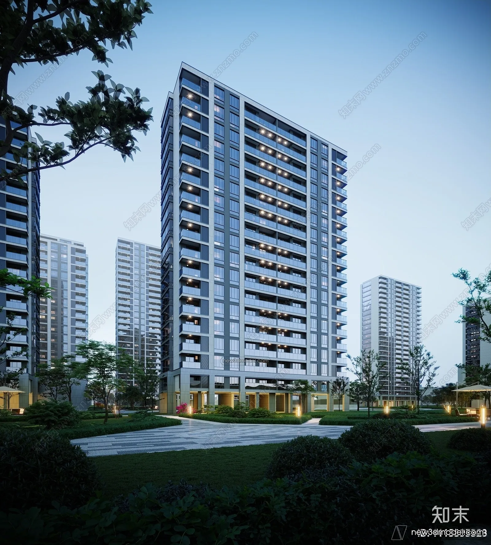 3D Models of Apartment Building – Exterior 3D Scenes – 017 – VRAY