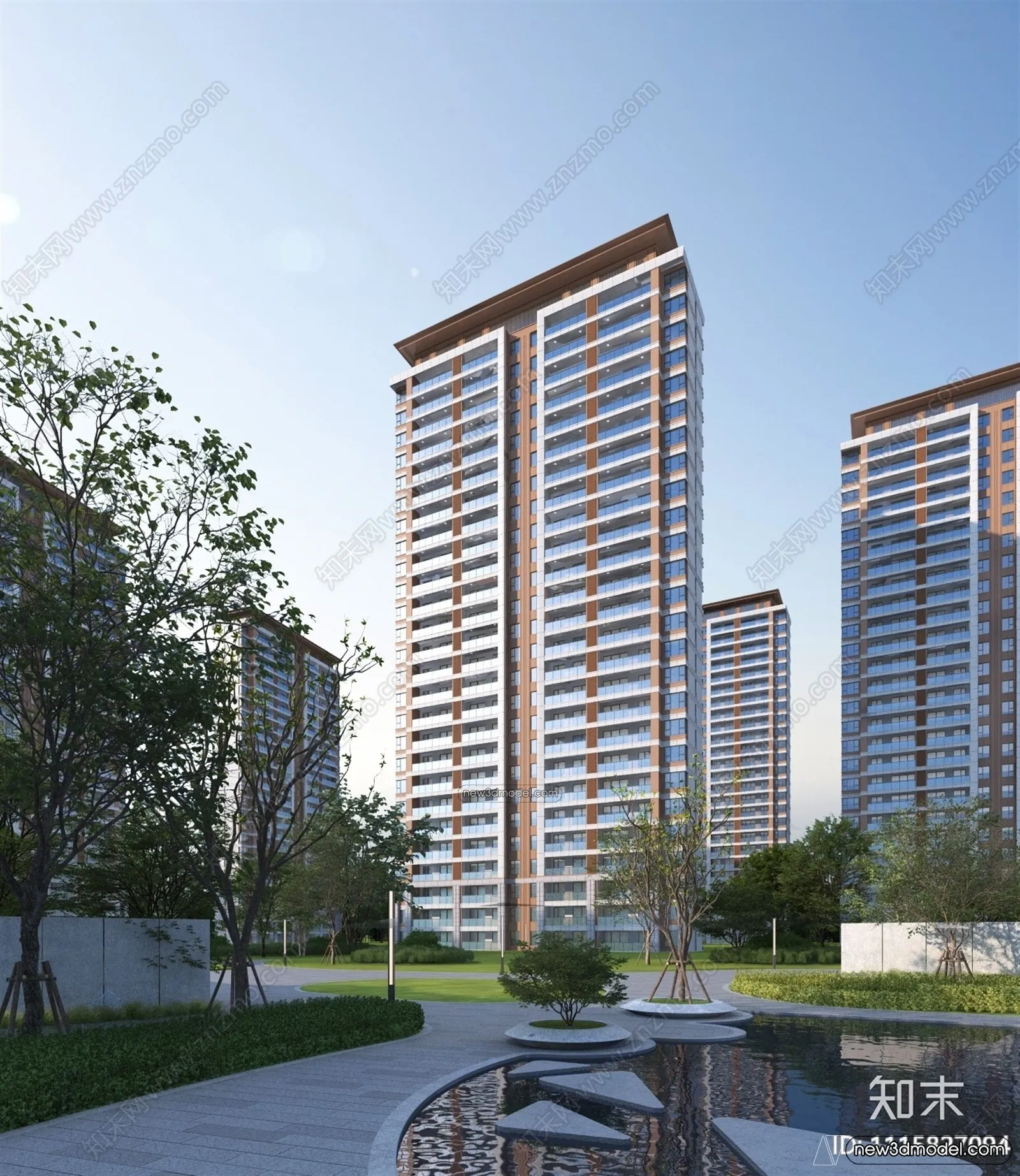 3D Models of Apartment Building – Exterior 3D Scenes – 019 – VRAY