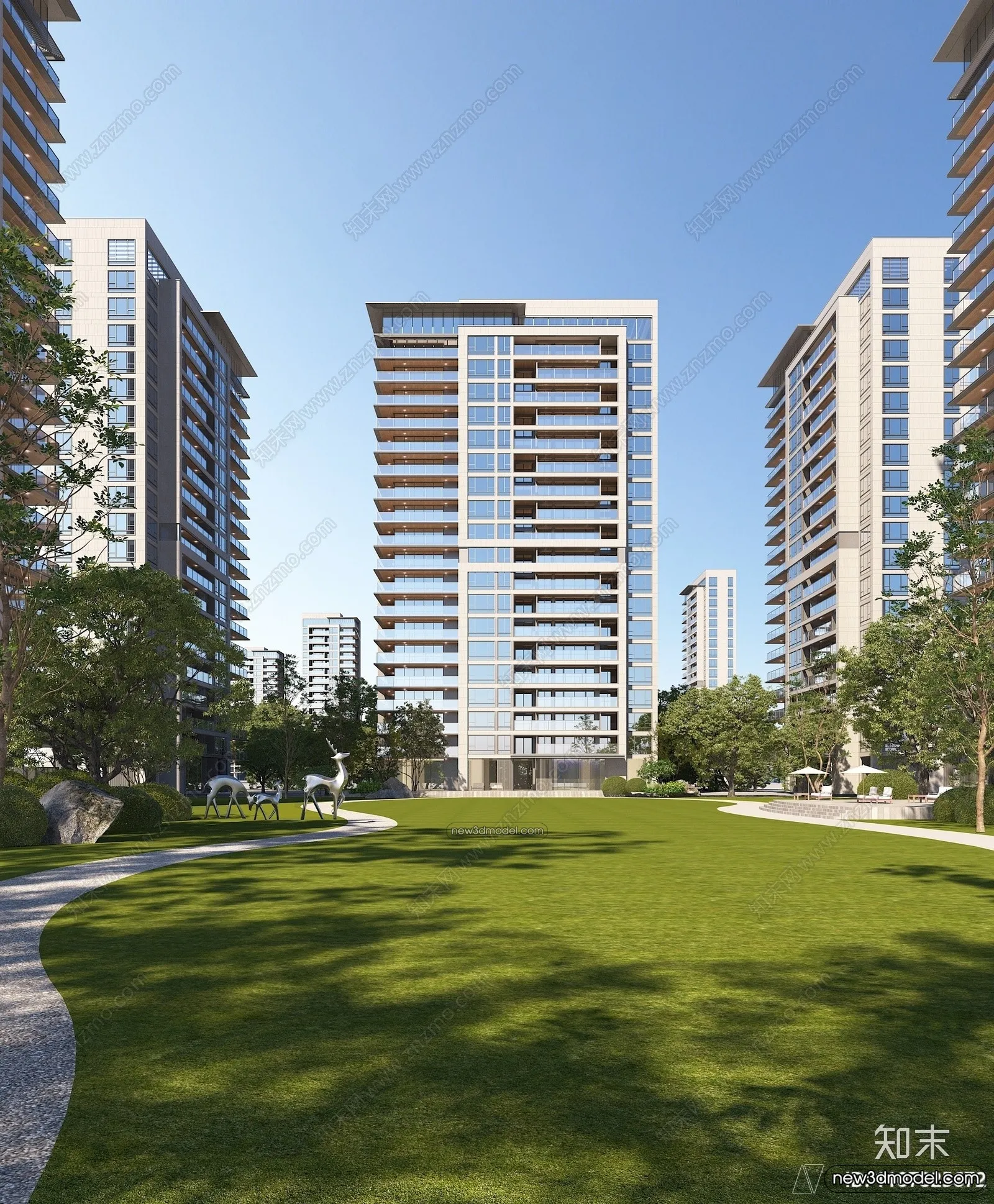 3D Models of Apartment Building – Exterior 3D Scenes – 029 – VRAY