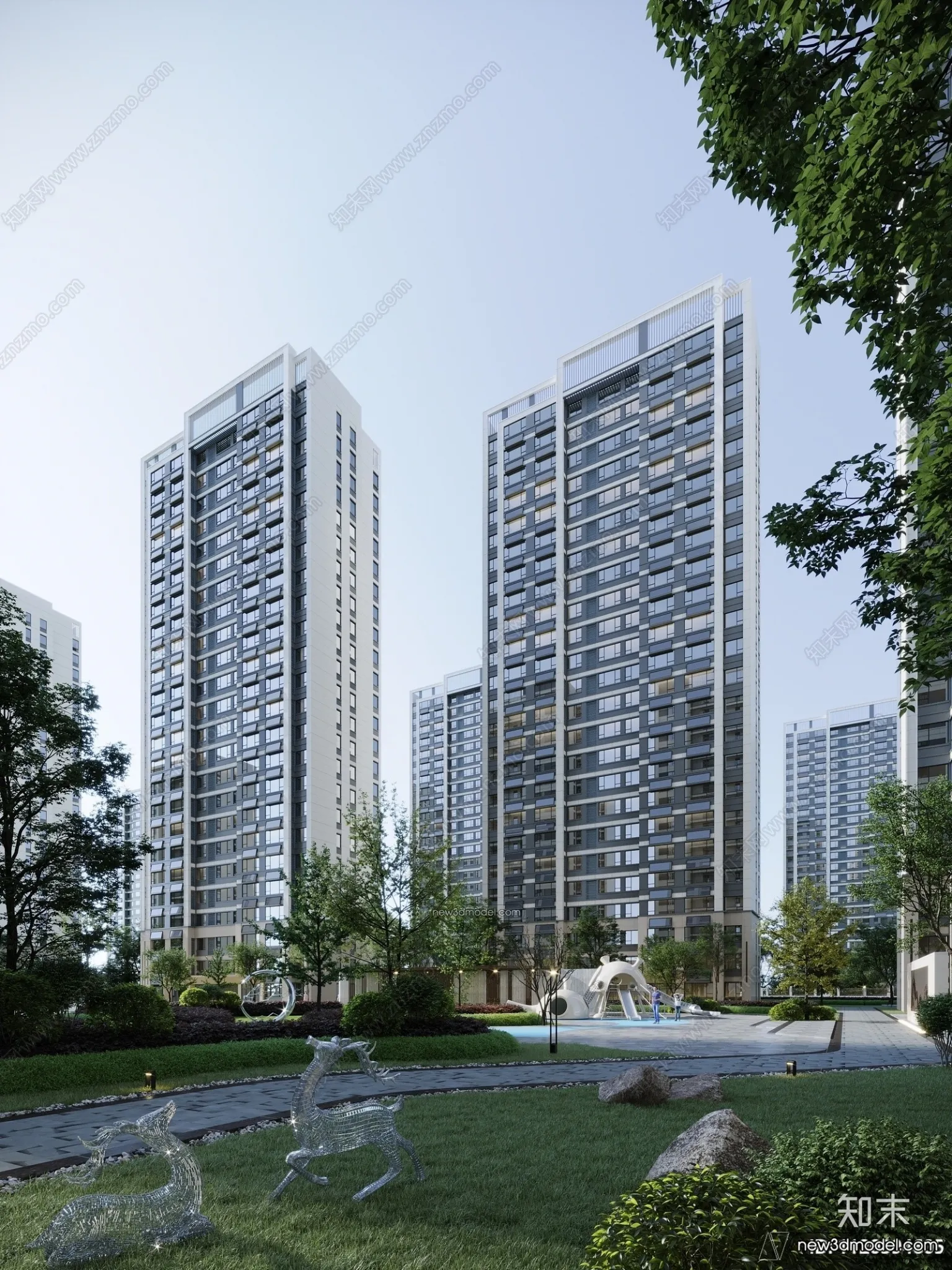 3D Models of Apartment Building – Exterior 3D Scenes – 037 – VRAY