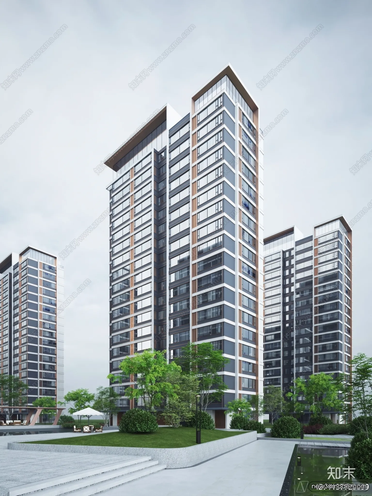 3D Models of Apartment Building – Exterior 3D Scenes – 038 – VRAY