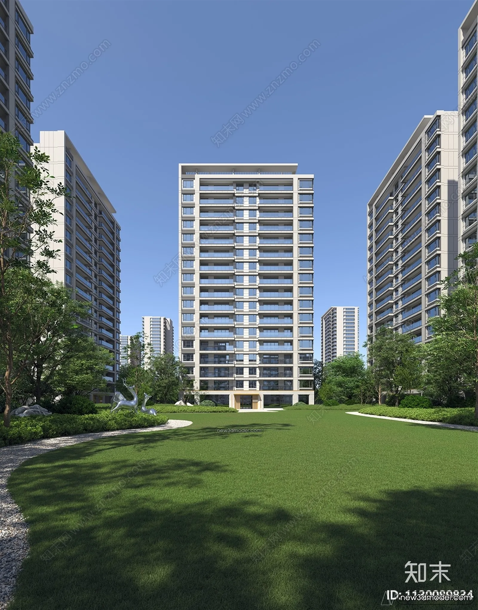 3D Models of Apartment Building – Exterior 3D Scenes – 041 – VRAY