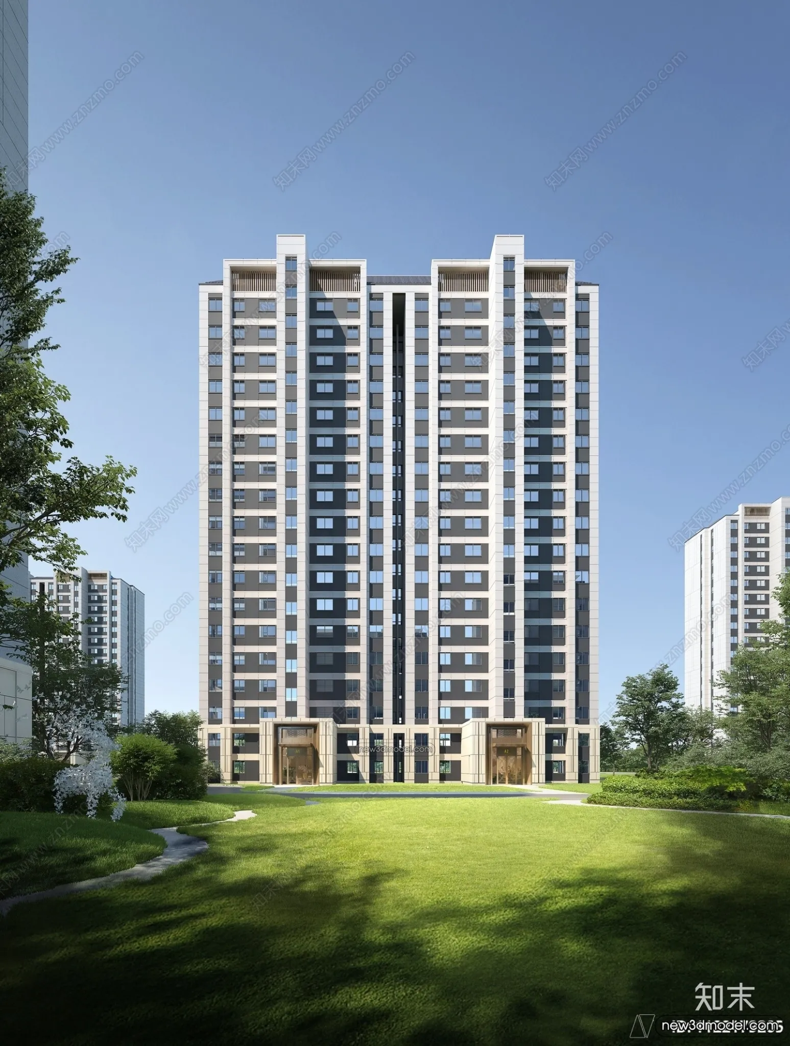 3D Models of Apartment Building – Exterior 3D Scenes – 042 – VRAY