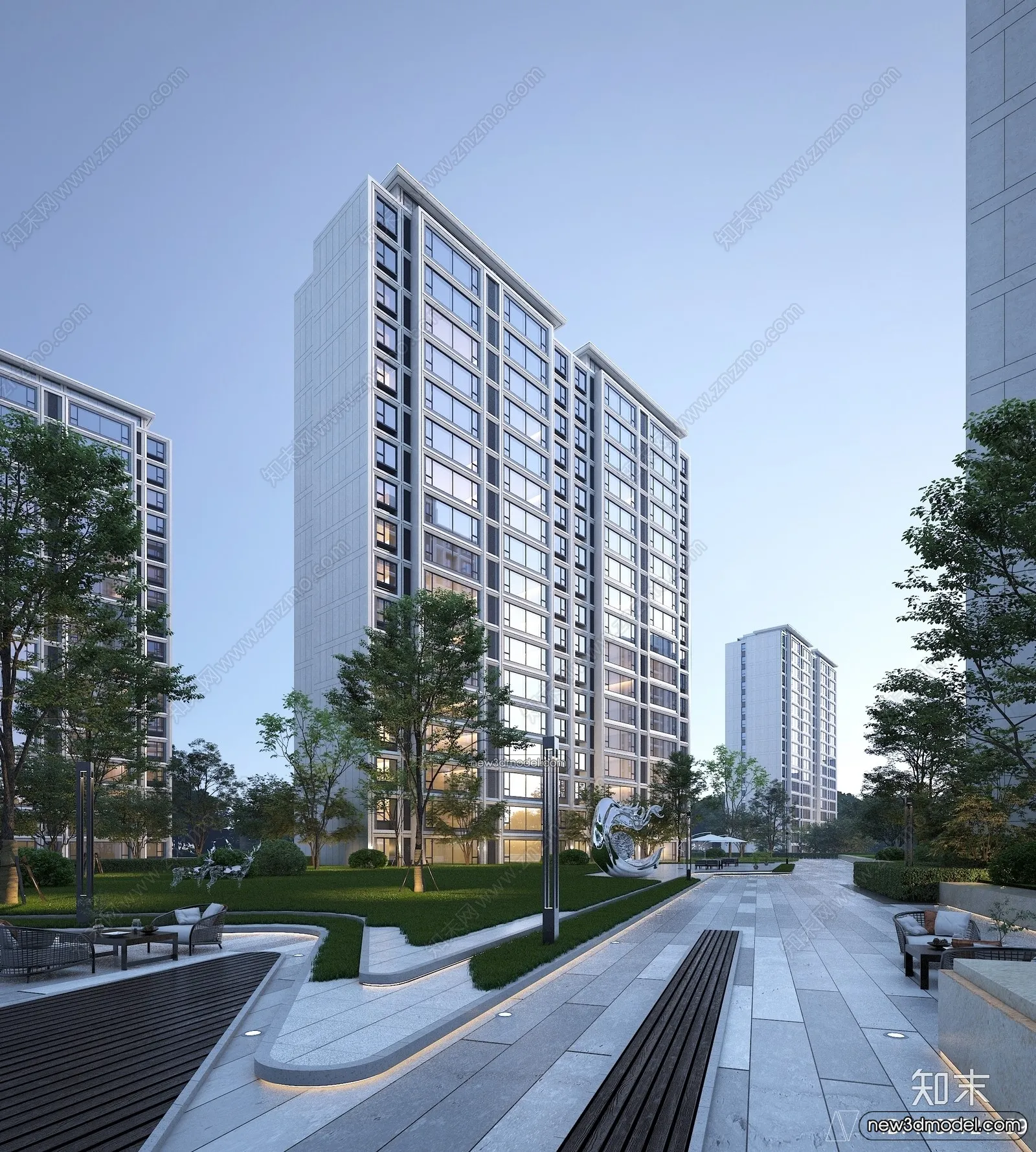 3D Models of Apartment Building – Exterior 3D Scenes – 051 – VRAY