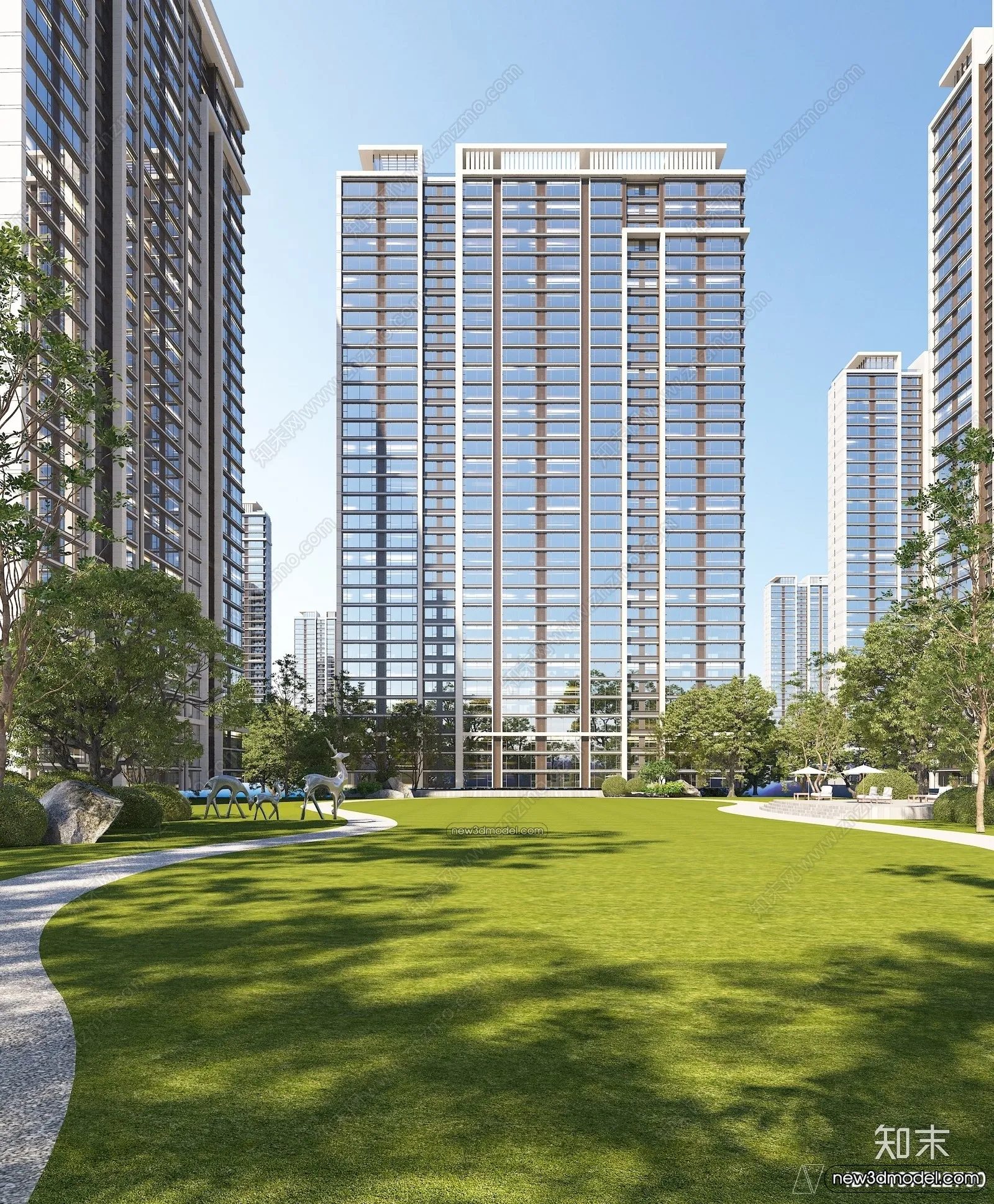 3D Models of Apartment Building – Exterior 3D Scenes – 070 – VRAY