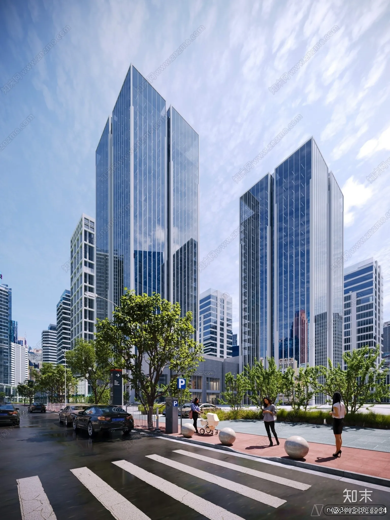 3D Models of Commercial Building – Exterior 3D Scenes – 002 – VRAY