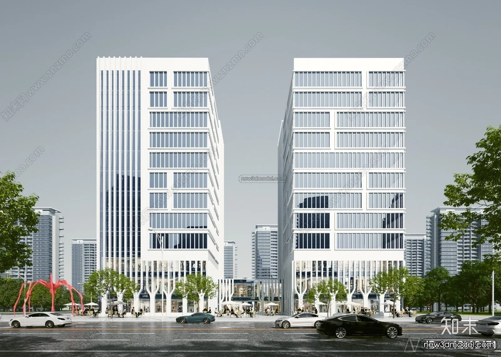 3D Models of Commercial Building – Exterior 3D Scenes – 009 – VRAY