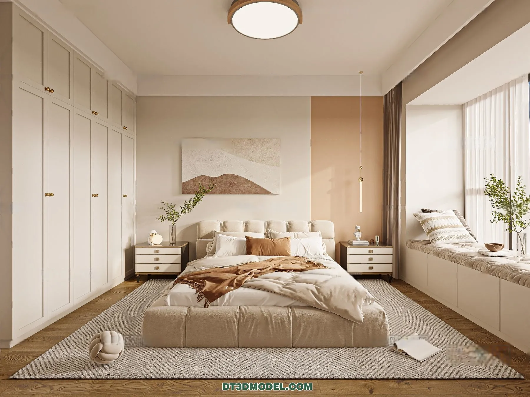 3D Scene of Cream Style Bedroom – 3D Model – 001 – CORONA