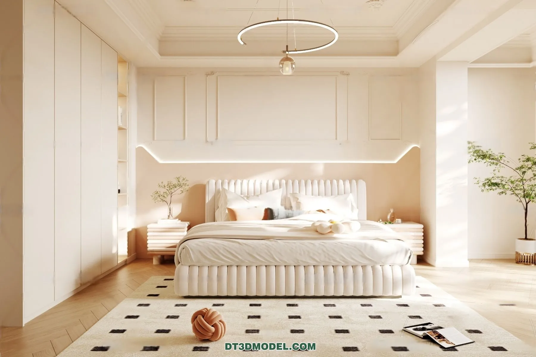3D Scene of Cream Style Bedroom – 3D Model – 003 – CORONA