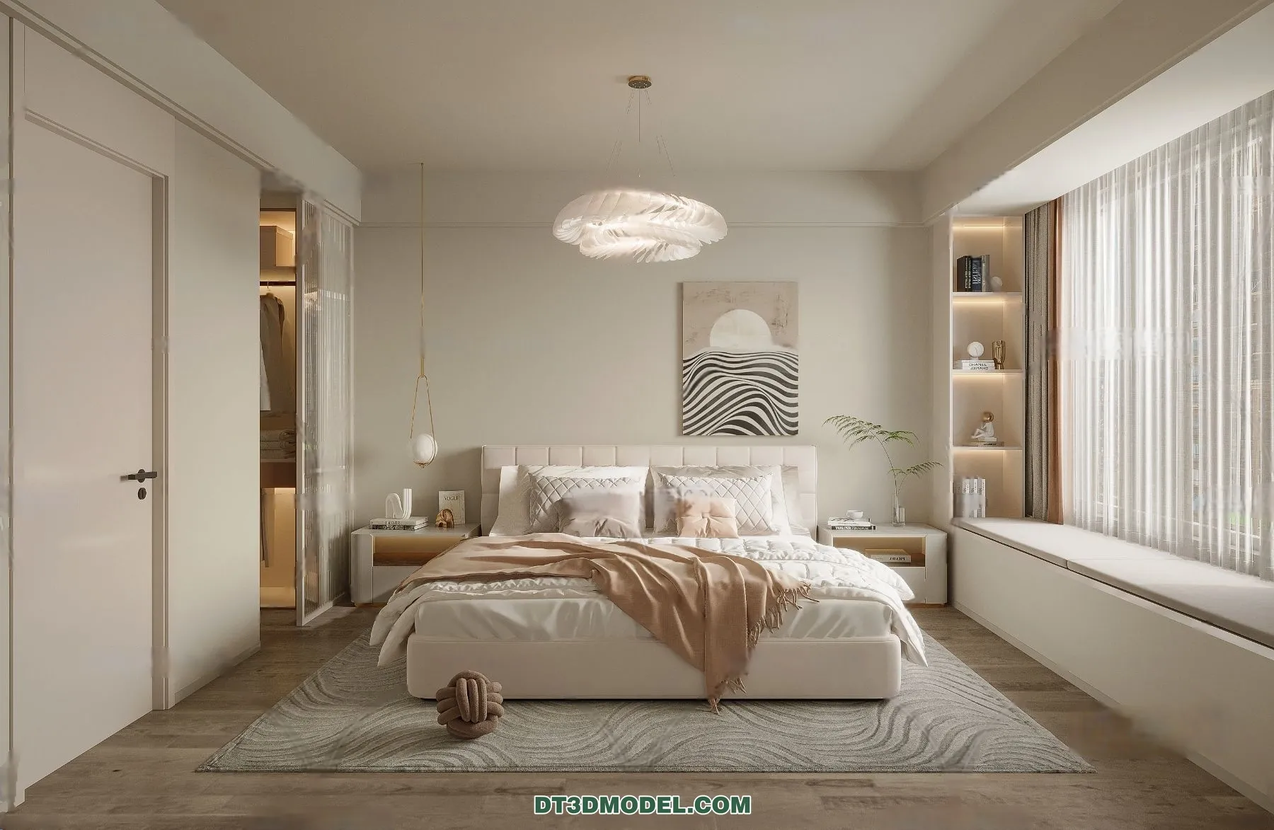 3D Scene of Cream Style Bedroom – 3D Model – 004 – CORONA