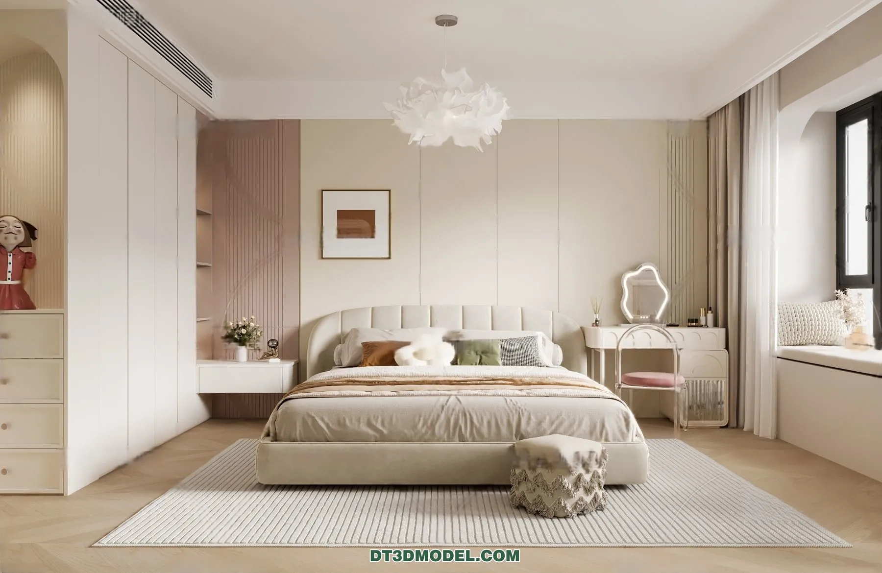 3D Scene of Cream Style Bedroom – 3D Model – 005 – CORONA
