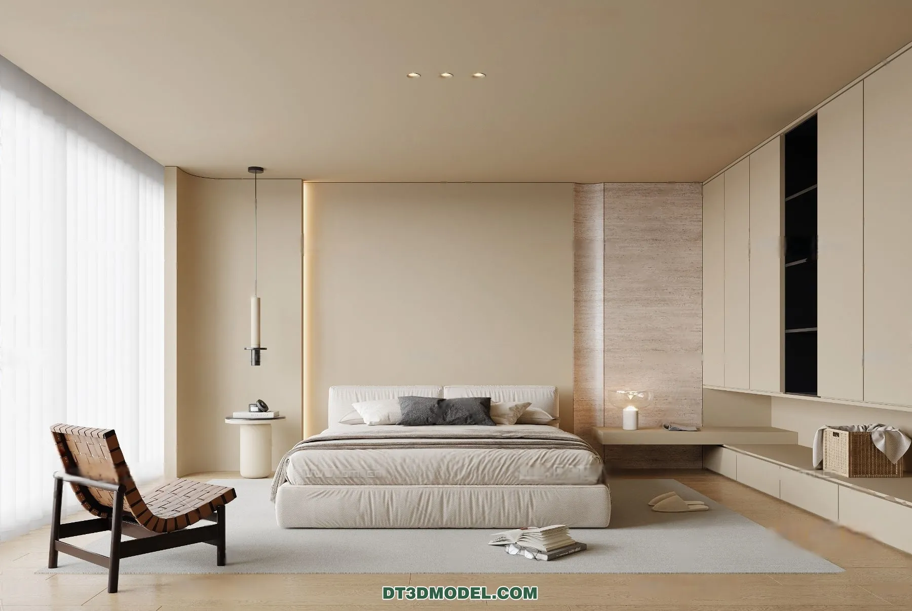 3D Scene of Cream Style Bedroom – 3D Model – 006 – CORONA