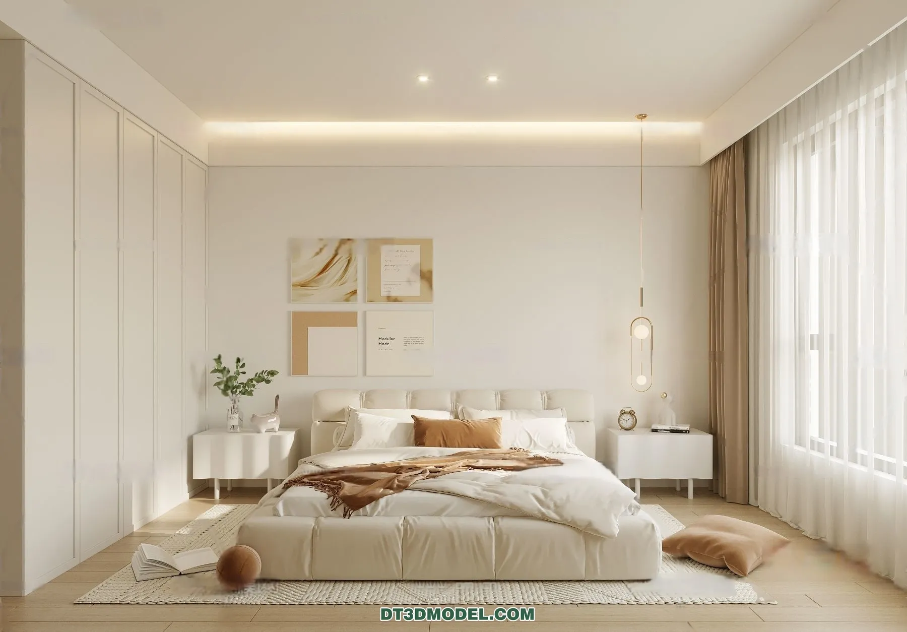 3D Scene of Cream Style Bedroom – 3D Model – 007 – CORONA