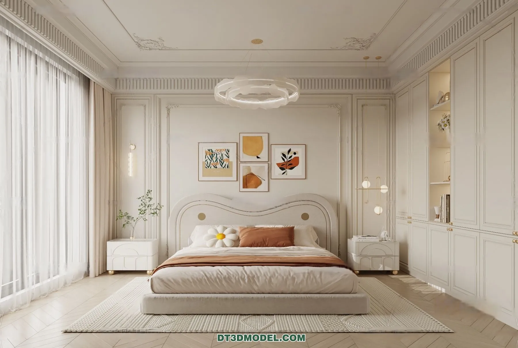 3D Scene of Cream Style Bedroom – 3D Model – 009 – CORONA