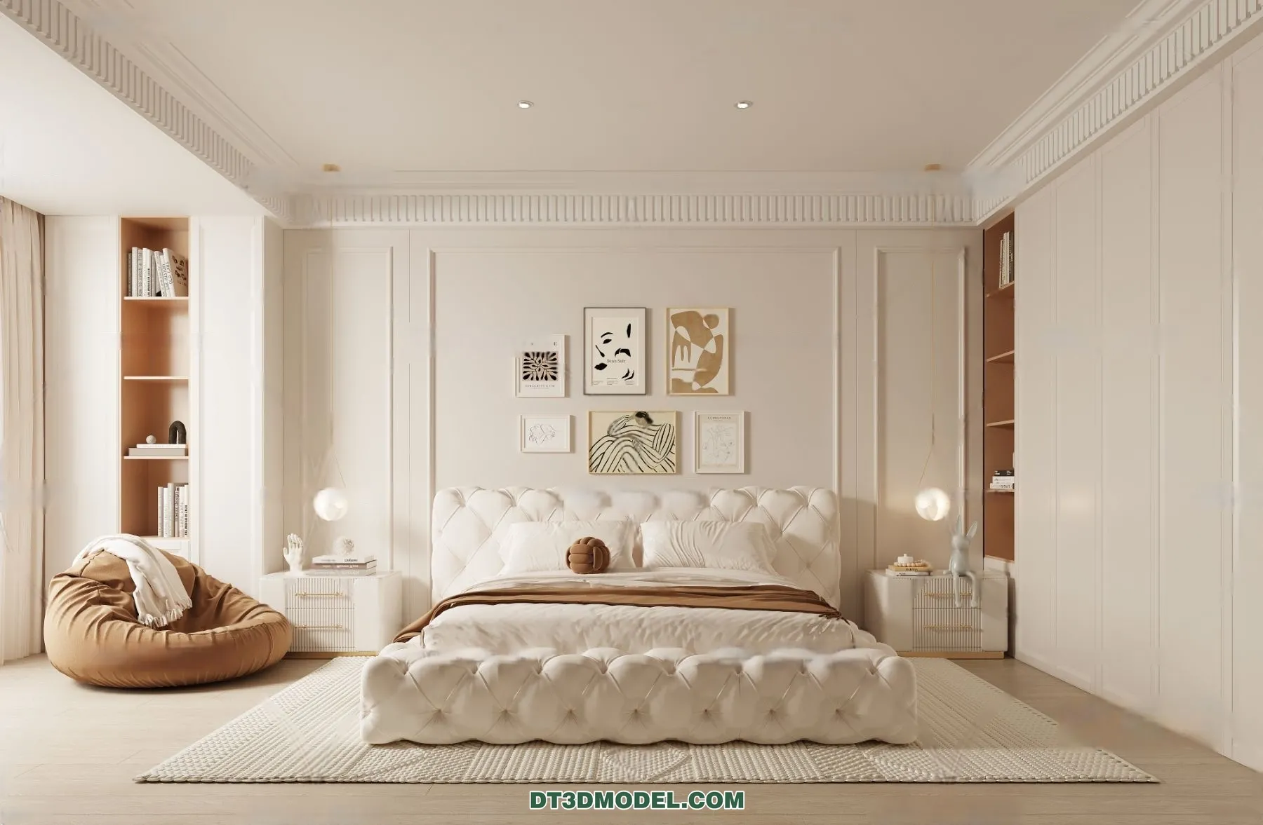 3D Scene of Cream Style Bedroom – 3D Model – 010 – CORONA