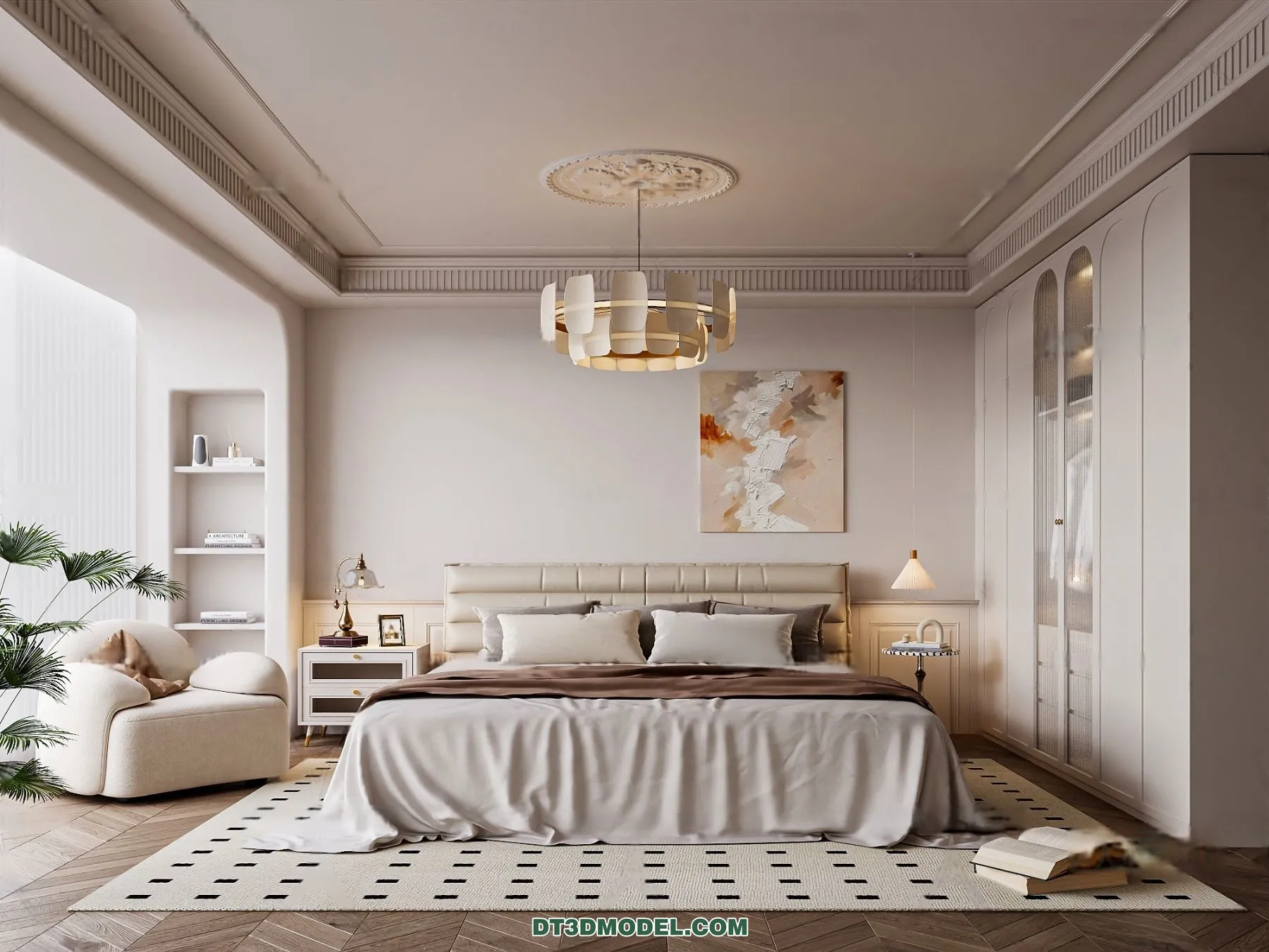 3D Scene of Cream Style Bedroom – 3D Model – 012 – CORONA