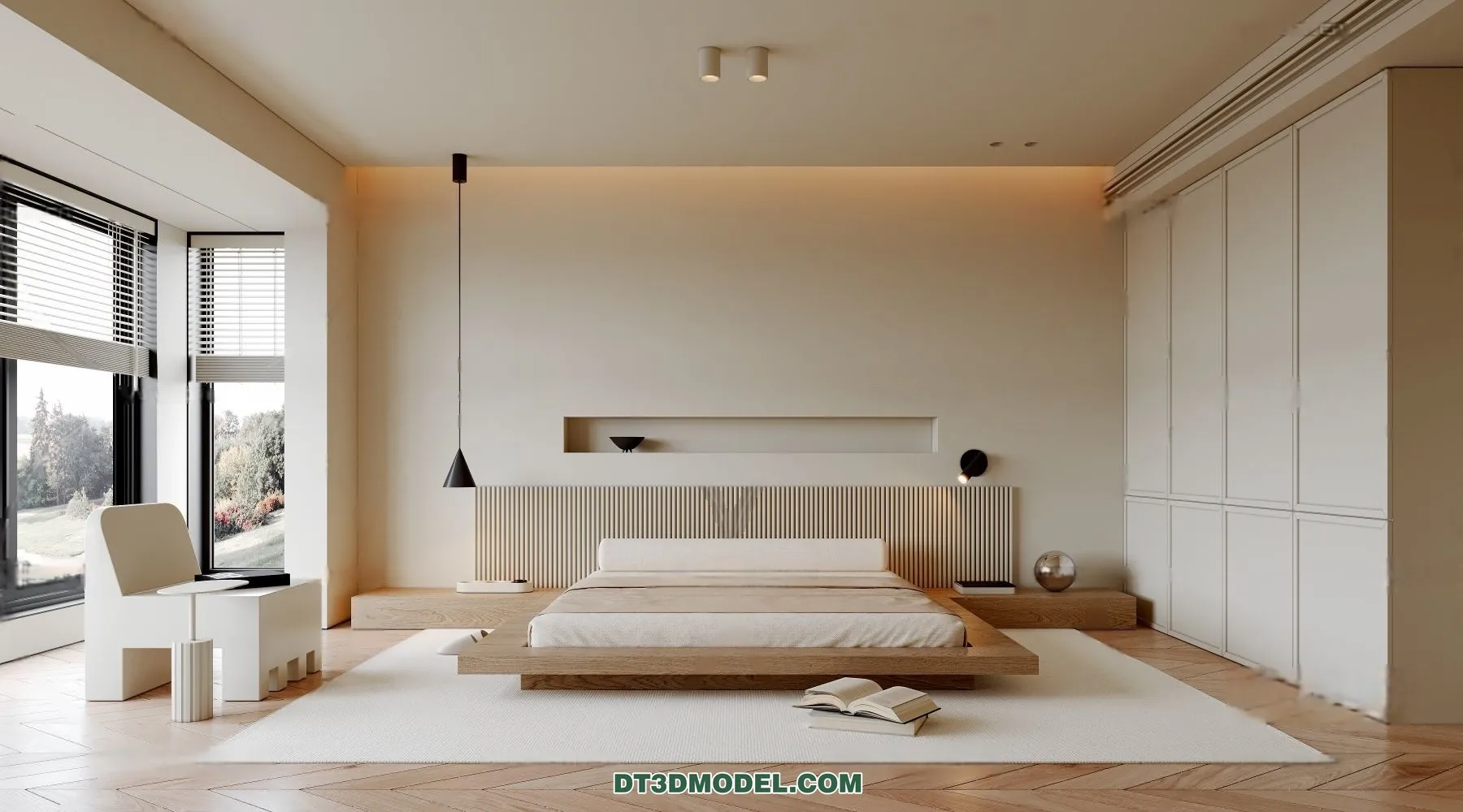 3D Scene of Cream Style Bedroom – 3D Model – 014 – CORONA