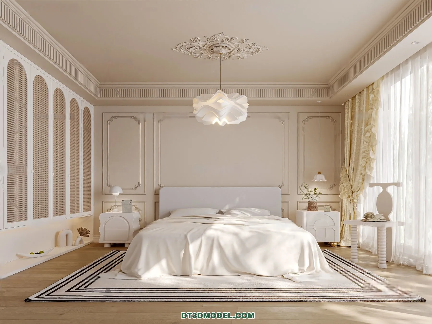 3D Scene of Cream Style Bedroom – 3D Model – 015 – CORONA
