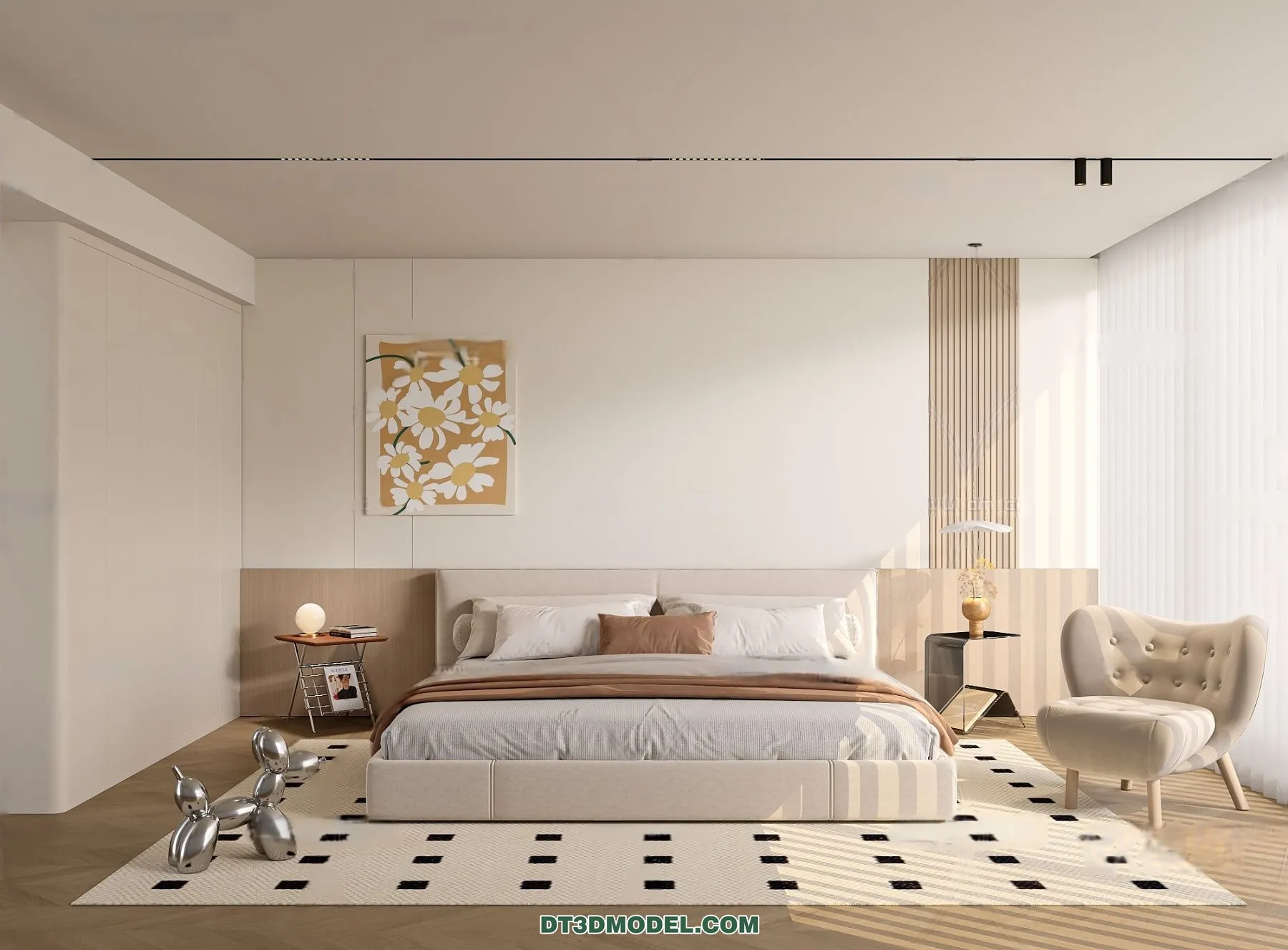 3D Scene of Cream Style Bedroom – 3D Model – 016 – CORONA