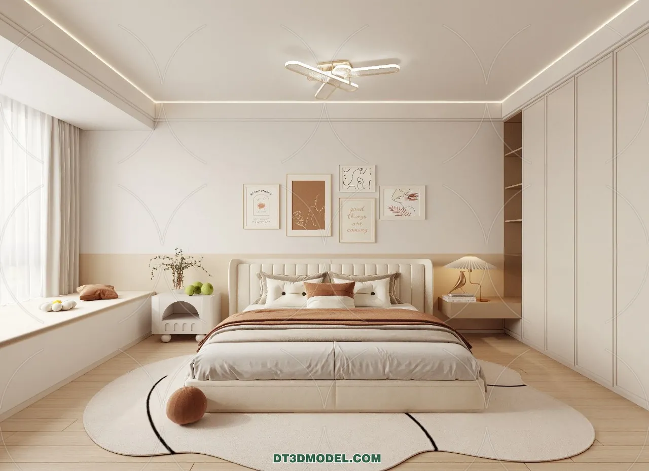 3D Scene of Cream Style Bedroom – 3D Model – 017 – CORONA