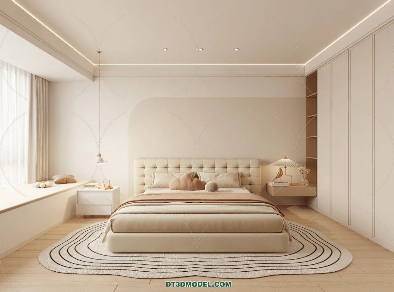 3D Scene of Cream Style Bedroom – 3D Model – 018 – CORONA