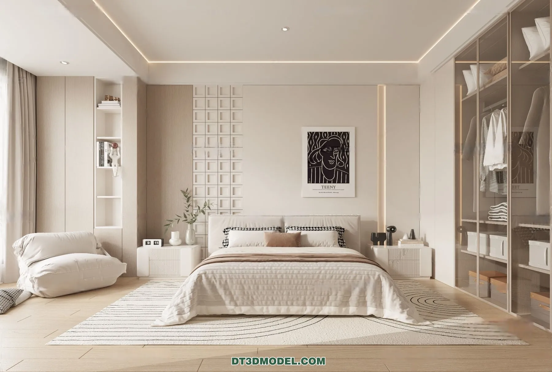 3D Scene of Cream Style Bedroom – 3D Model – 019 – CORONA
