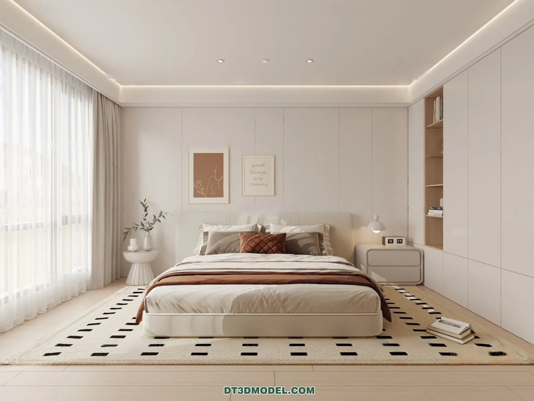 3D Scene of Cream Style Bedroom – 3D Model – 020 – CORONA