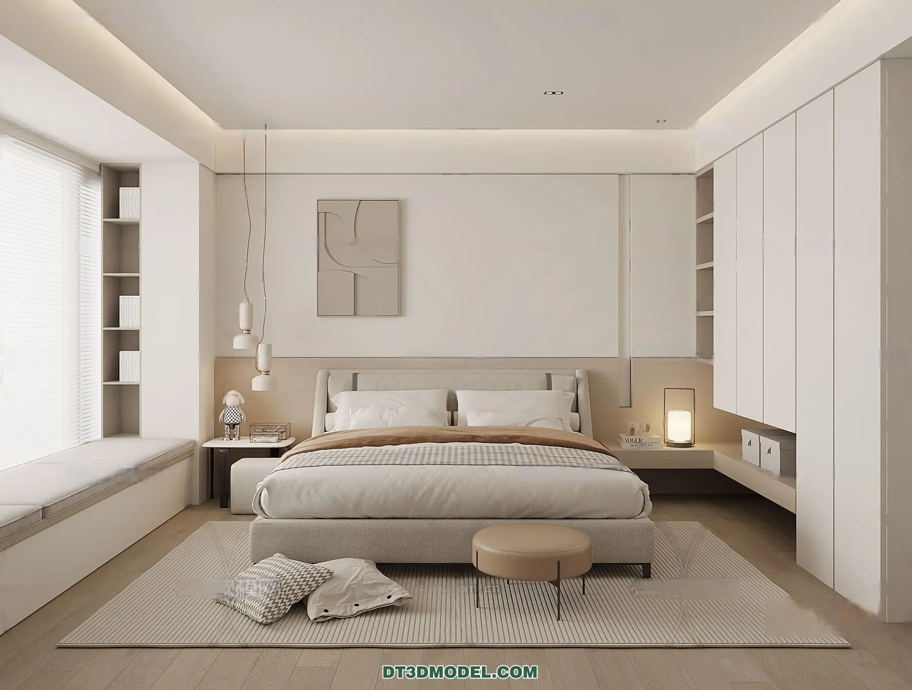 3D Scene of Cream Style Bedroom – 3D Model – 021 – CORONA
