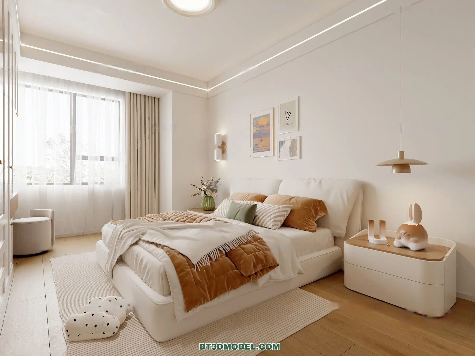 3D Scene of Cream Style Bedroom – 3D Model – 022 – CORONA