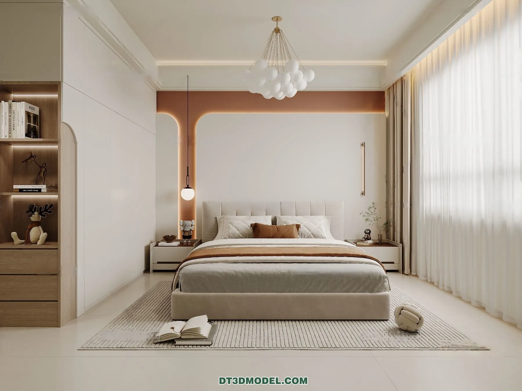 3D Scene of Cream Style Bedroom – 3D Model – 023 – CORONA