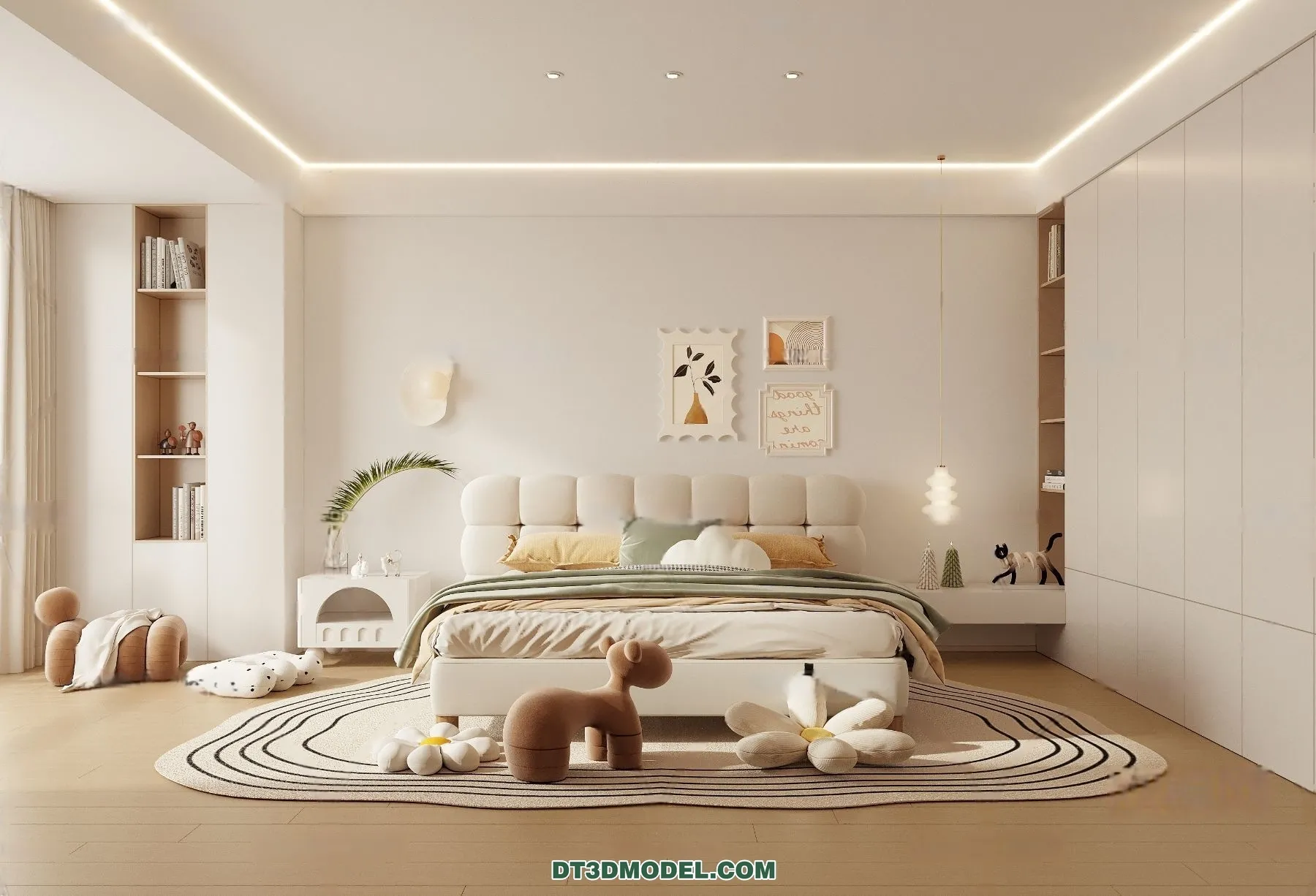 3D Scene of Cream Style Bedroom – 3D Model – 024 – CORONA