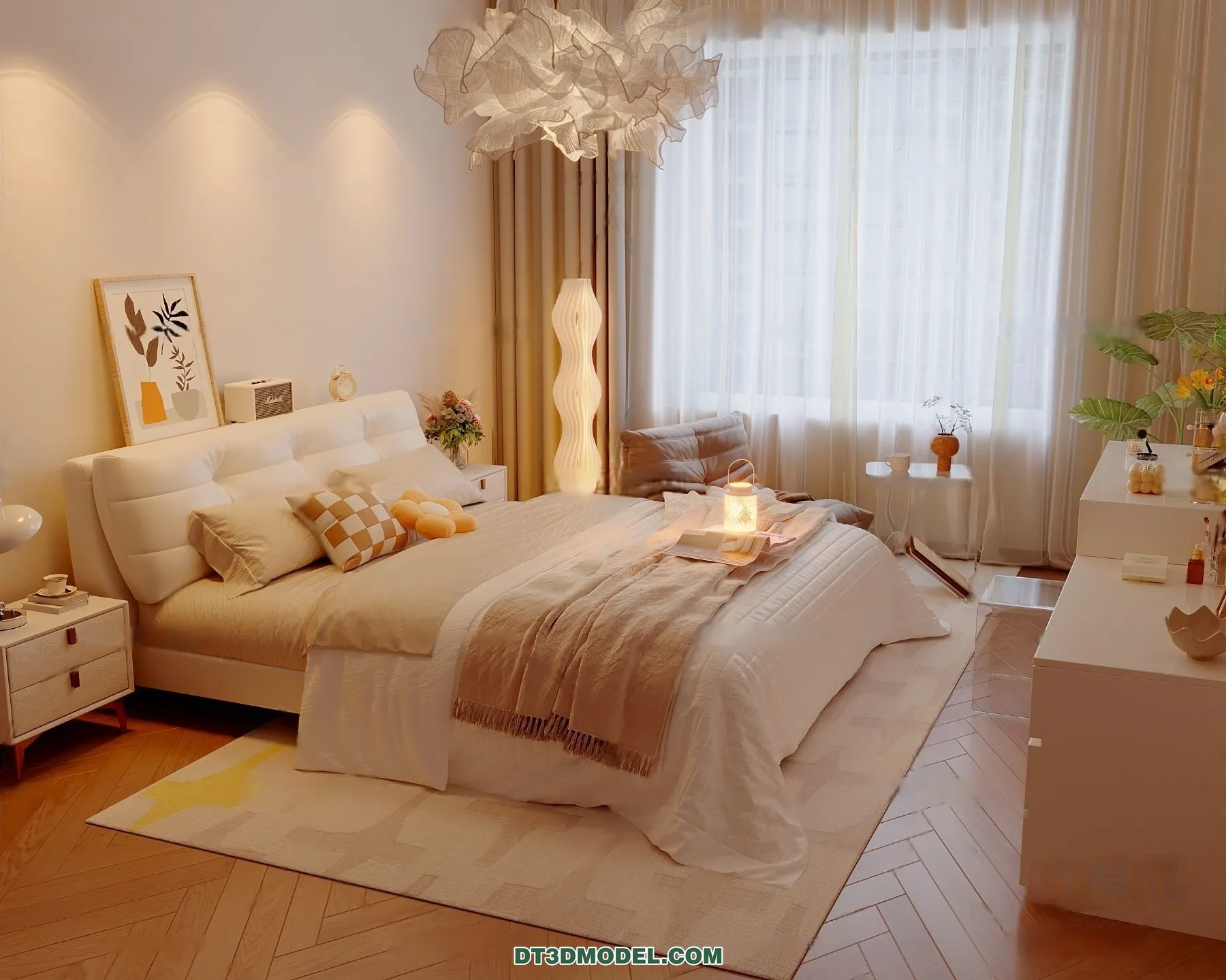 3D Scene of Cream Style Bedroom – 3D Model – 025 – CORONA