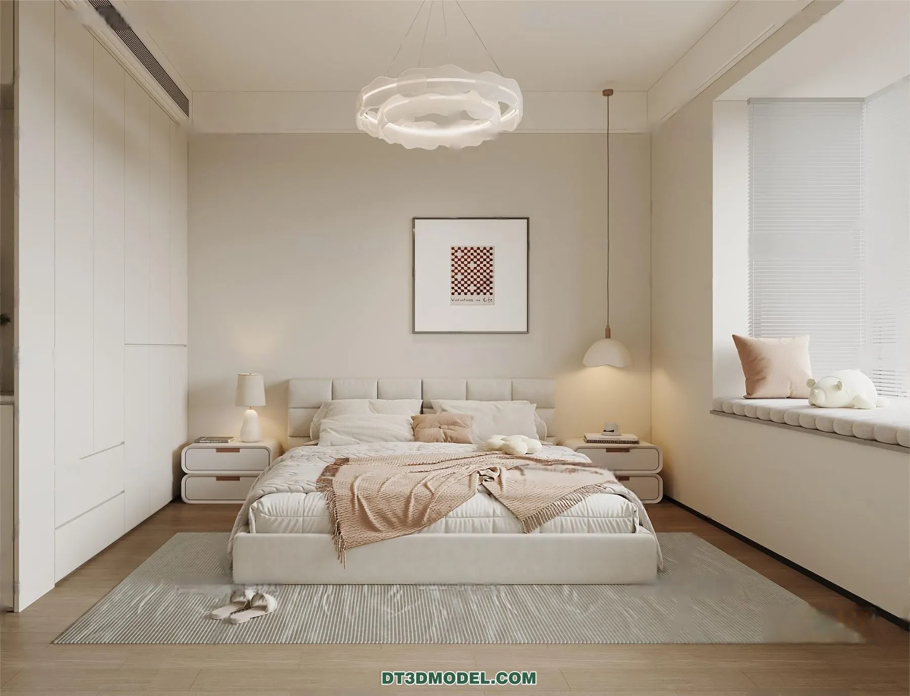 3D Scene of Cream Style Bedroom – 3D Model – 027 – CORONA