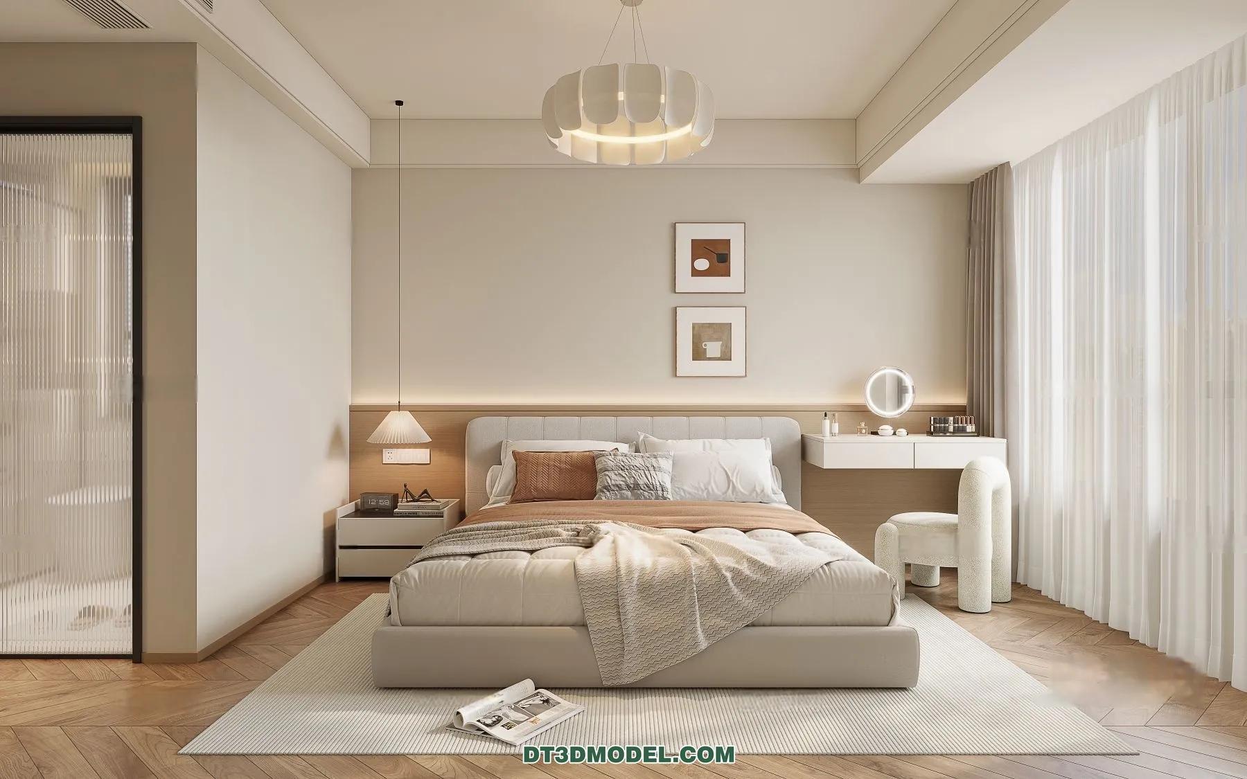 3D Scene of Cream Style Bedroom – 3D Model – 028 – CORONA