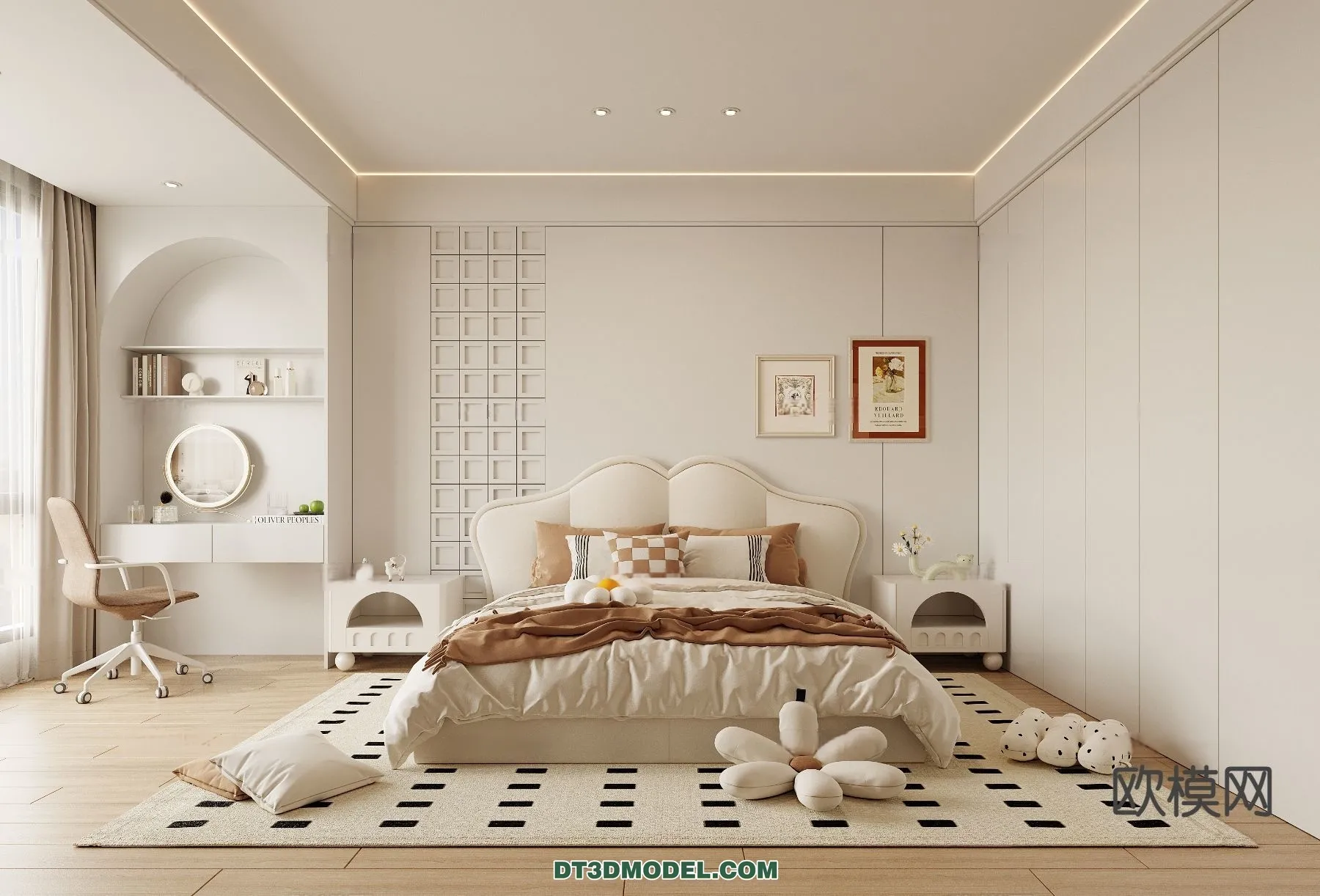 3D Scene of Cream Style Bedroom – 3D Model – 032 – CORONA