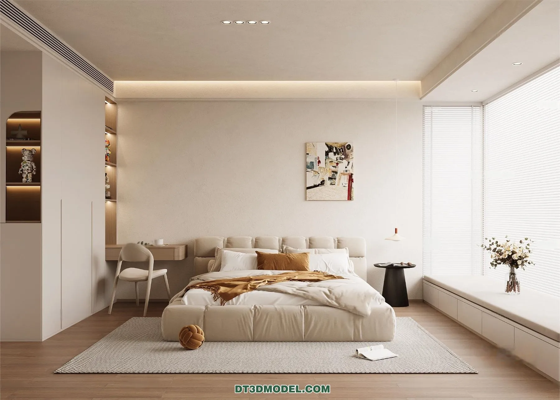 3D Scene of Cream Style Bedroom – 3D Model – 034 – CORONA