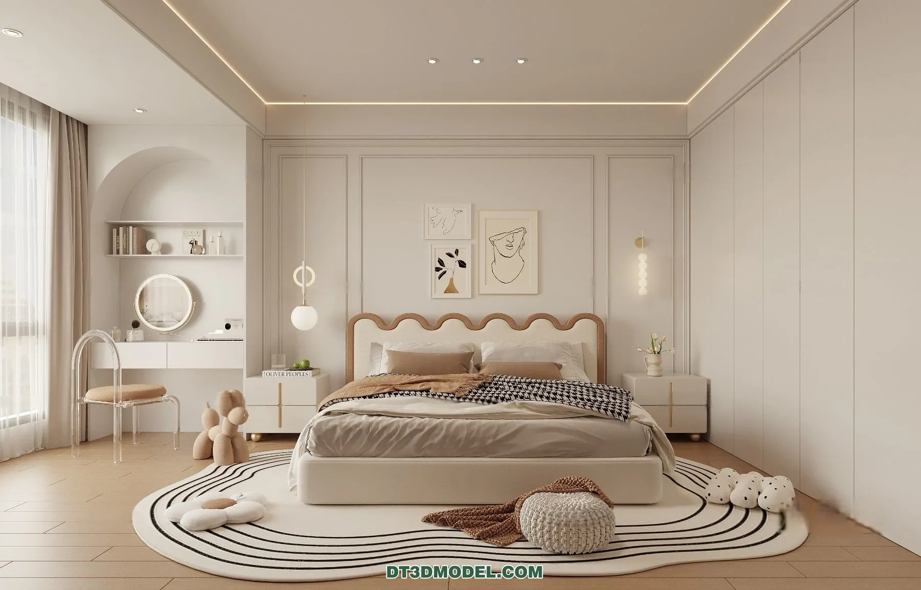 3D Scene of Cream Style Bedroom – 3D Model – 035 – CORONA