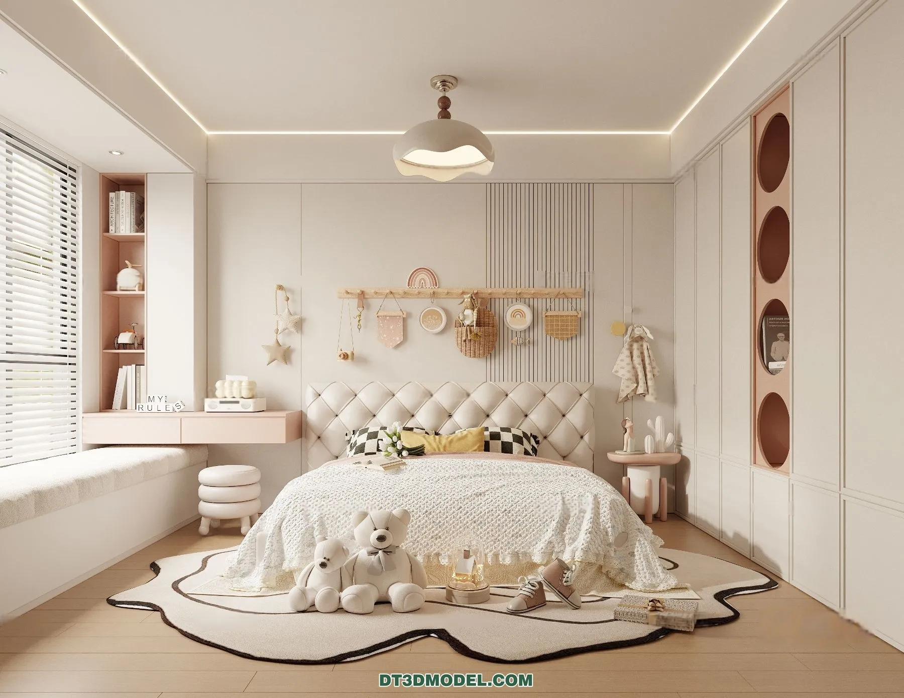 3D Scene of Cream Style Bedroom – 3D Model – 036 – CORONA