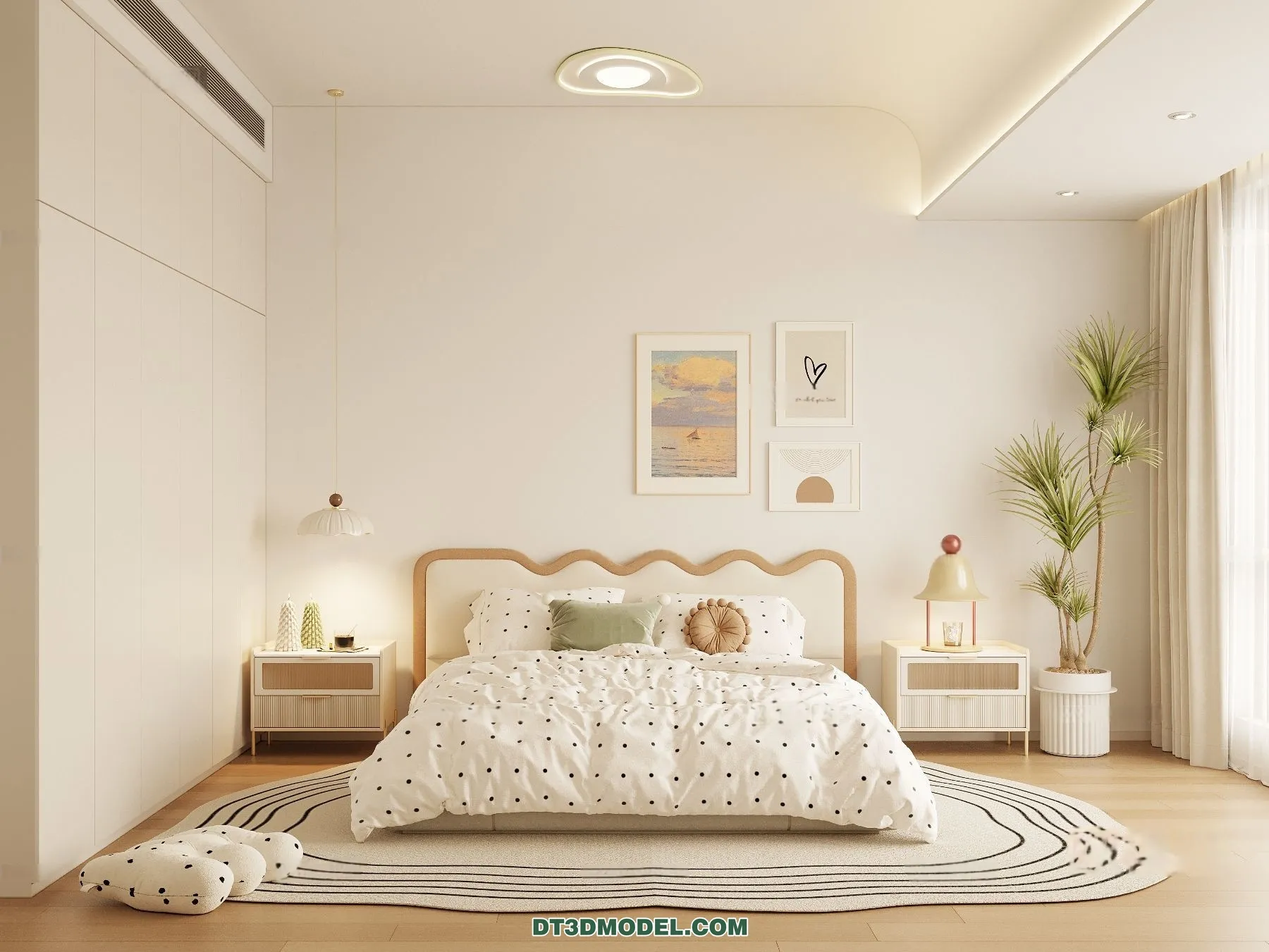 3D Scene of Cream Style Bedroom – 3D Model – 037 – CORONA