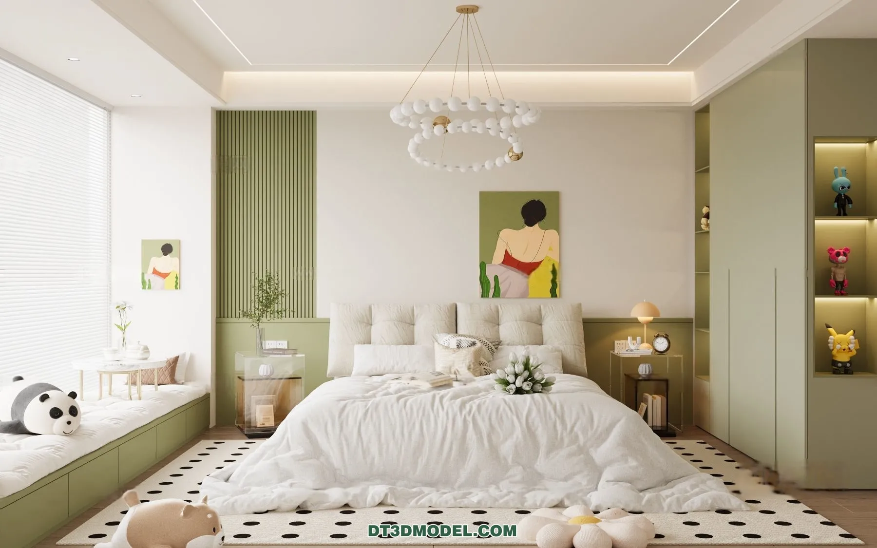 3D Scene of Cream Style Bedroom – 3D Model – 038 – CORONA