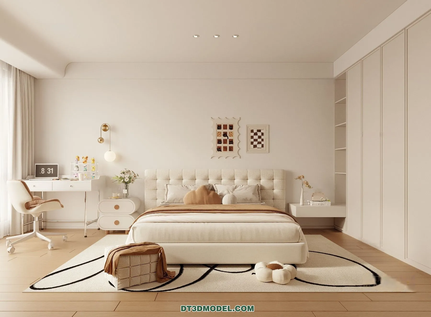 3D Scene of Cream Style Bedroom – 3D Model – 039 – CORONA