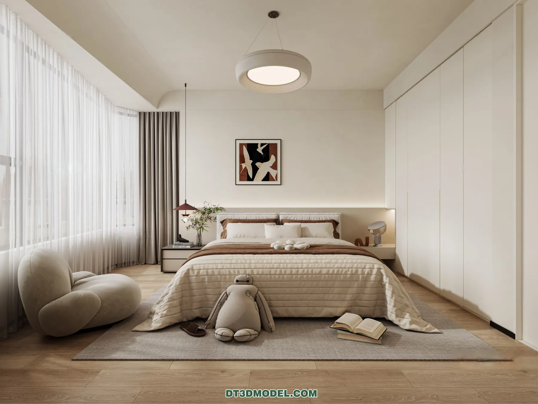 3D Scene of Cream Style Bedroom – 3D Model – 040 – CORONA